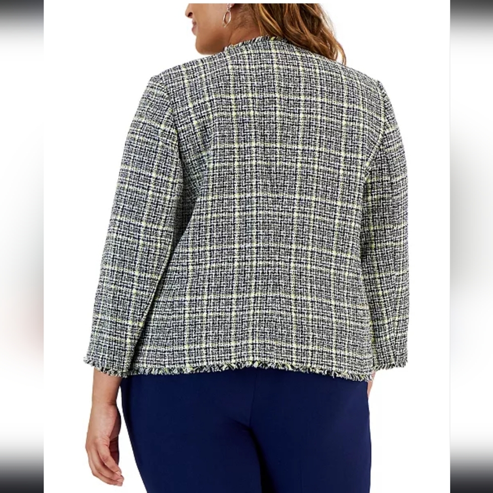 Kasper Plus Size Tweed Fringe-Trim Open-Front Blazer 22W - Picture 3 of 7